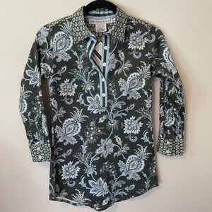 Gretchen Scott Sport Shirt Queenie Popover Charcoal and Blue